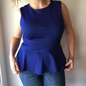 Blue Zipper Back Peplum Top
